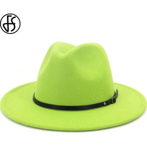 FS Large Size 60CM White Jazz Felt Hats Men Women Fedora Panama Hat Belt Buckle Wide Brim Trilby Party Formal Hats British