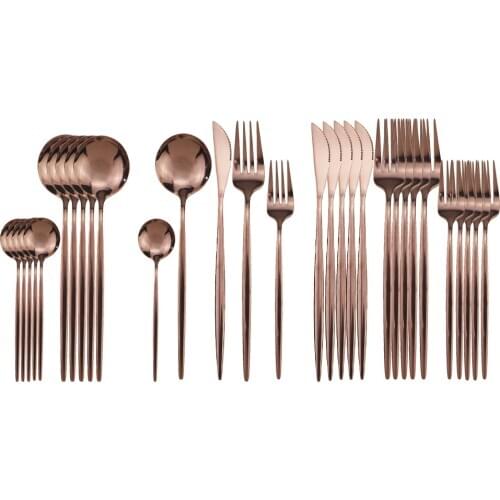 30Pcs Rose Cutlery Set Stainless Steel Dinnerware Set Dinnerware Silverware Flatware Set Dinner Knife Fork Spoon Des Fork