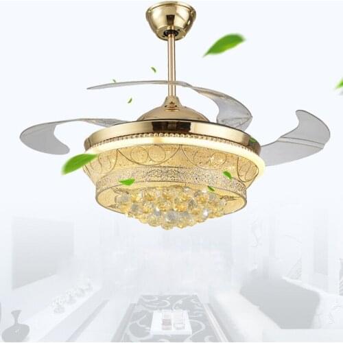 2020 New Listing 42 Inch Ceiling Fans Light Crystal LED Two-color Dimming Ceiling Fans Light