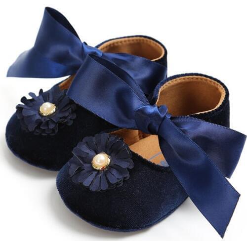 WONBO Baby First Walkers for Girls Bow flower Princess soft bottom non-slip baby toddler shoes