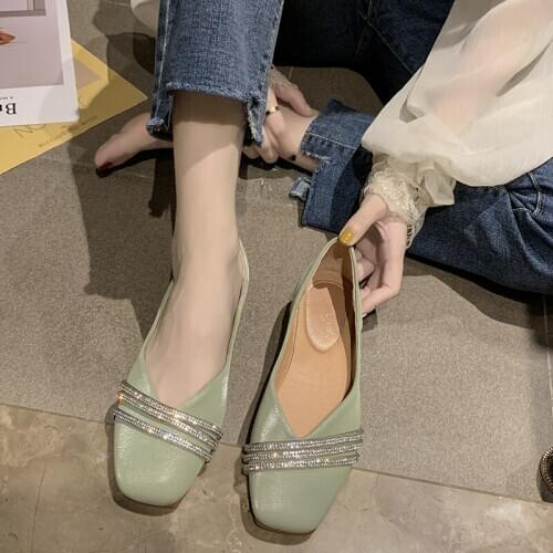 Crystal wild version of the square Bean shoes Women new version of Joker shallow Grandma shoes comfortable work shoes U15-54