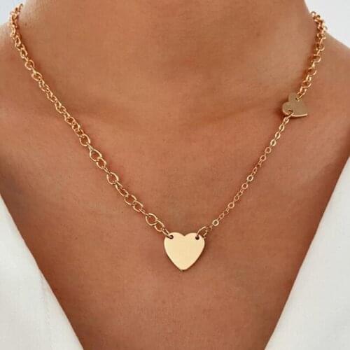 Simple Double Heart Pendants Chain Necklaces for Women Ladies Geometric Gold Clavicle Chains Necklace Bohemian Jewelry