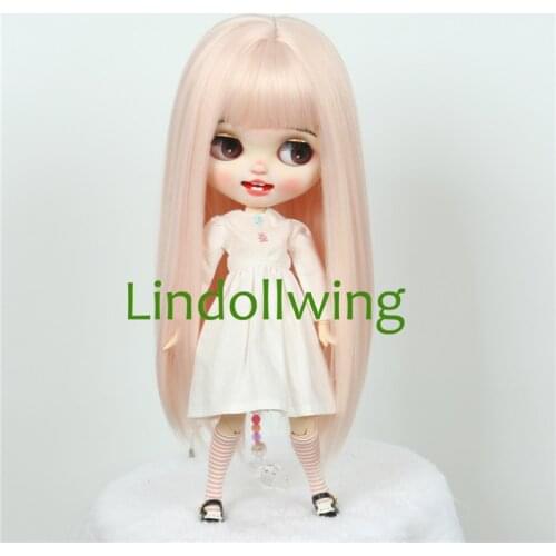 9-10 inch Blyth Wig Long Light Pink Straight Hair