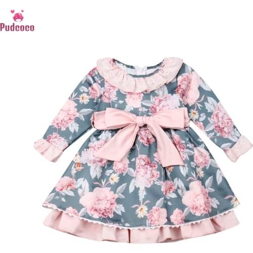 Children Kids Baby Girl Dresses Floral Print Wedding Party Birthday Little Girls Dress Teenage Vestidos 2-6 Years