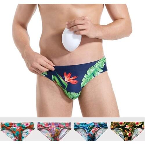 2021 Fashion Men Swimwear Man Swim Briefs Sexy Pouch Pad Push Up Swimming Trunks Swimsuit Low Waist Mens Bathing Suit Wear XXL