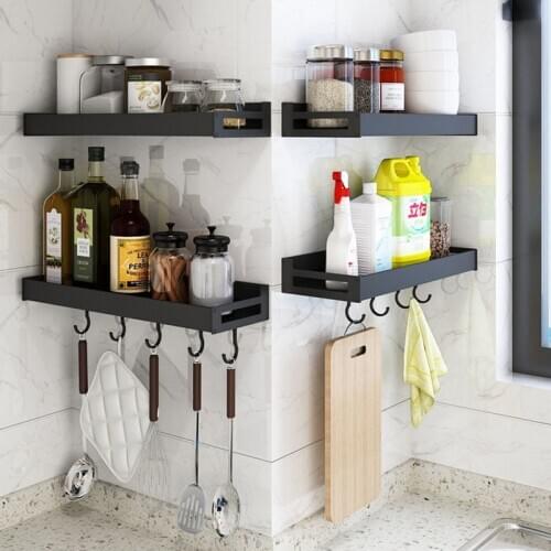 Bathroom Shelf Black Aluminum Wall-Mounted Square Shampoo Shelf Cosmetic Shelves Kitchen Nets Shelf Storage Rack Organizer Rack