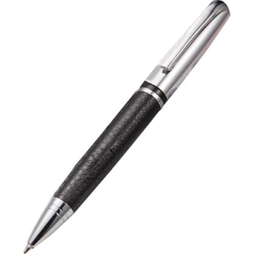 Rotary Business Pen 0.5mm Black Ink Leather Metal Ballpoint Pens Student Gift Office Stationery Supplies