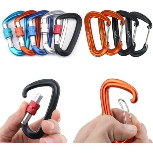 Professional Climbing Carabiner D Shape Mountaineering Buckle Hook 12KN Safety Lock Outdoor Climbing Equipment Accessory