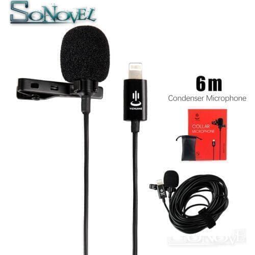 6m Professional Lavalier Lightning Microphone for iPhone XS X/8/8 Plus/6/7 Plus iPad 4/3/2 iPad Pro iPad Air2 for Huawei Sumsang