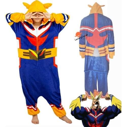 Anime My Hero Academia All Might Cosplay Costume Jumpsuit Flannel Pajamas Sleepwear Halloween Christmas Party Men Women
