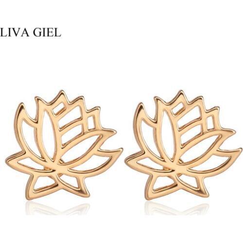 Simple Fashion Hollow Plant Lotus Flower Metal Earrings for Women Gold Silver Black Flower Earrings 2018 New Jewelry Gift