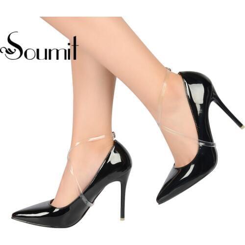 Soumit Fashion 58CM Transparent High Heels Shoelace Ankle Shoes Bands with Button Safety Clip Locking Invisible Shoe Tie