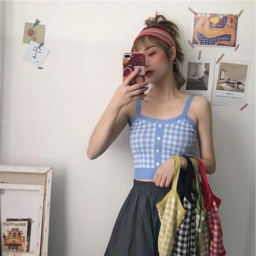 Womens tube top Korean thin retro striped sleeveless knitted vest sexy slim women beautiful back tank girls outerwear camisole