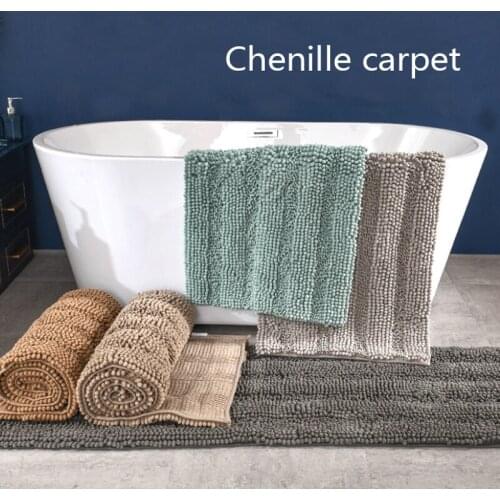 High quality non slip bathroom carpet chenille floor mat water absorption bathroom non slip floor mat plain chenille carpet