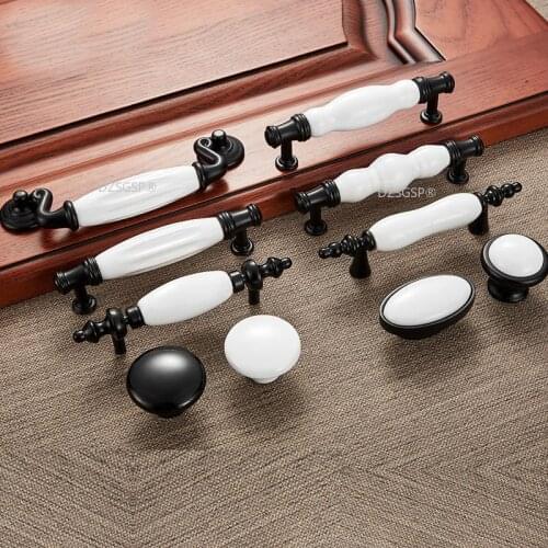 Drawer Cabinet Handles European Fashion Ceramic Zinc Alloy White Black Cupboard Kitchen Hardware Modern Wardrobe Furniture Knob