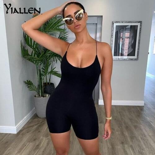 Yiallen Black Skinny Spaghetti Strap Women Rompers Bar Club Bodycon Bodysuit Jjumpsuits Bbody Femme Clothes Streetwear Mujer2021