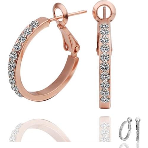 ZEMIOR Earrings For Women New Inlaid Round Rhinestone Romantic Hoop Earring Two Colors Female Fashion Jewelry Anniversary Gift