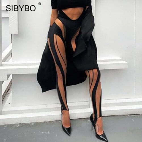 Sibybo Casual Patchwork Skinny Pants Women Black Sport Fitness Trousers Summer Outfits 2021 Femme Sexy Push Up Long Pants