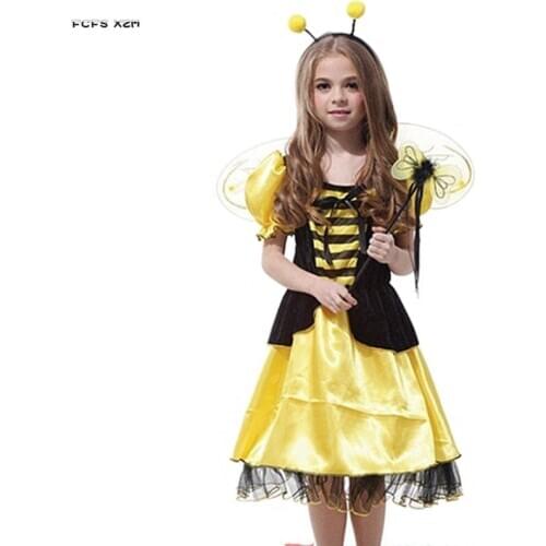 M-XL Girls Halloween Bee Costumes Kids Children Insect Cosplay Carnival Purim parade Stage show Masquerade Role Play party dress