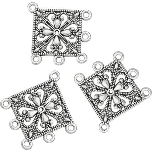 PandaHall 10pc Antique Silver Color Tibetan Style Rhombus Chandelier Component Links for Dangle Earrings Making 37x33.5x1.5mm
