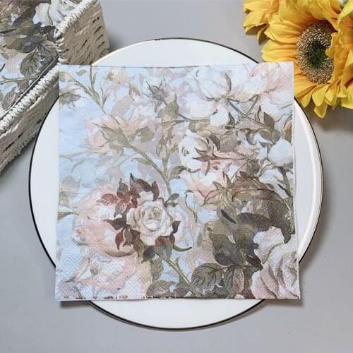 20Pcs/Pack Rose Vintage Floral Table Decoupage Paper Napkins Flower Napkin Paper Tissue for Wedding Party Supplies Hot Sale