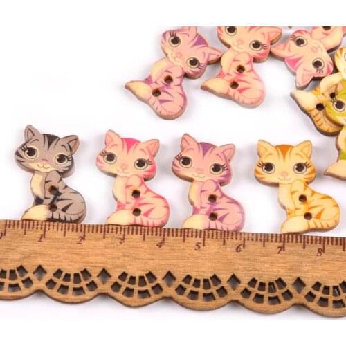 25Pcs Apparel Accessories Mixed Lovely Cat Pattern Wooden Buttons DIY Clothing Crafts And Scrapbooking Decoration 26x16mm M0972