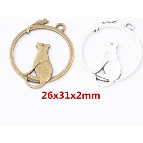 35 pieces of retro metal zinc alloy cat and mouse Pendant for DIY handmade jewelry necklace making 8185