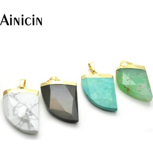 5pcs Faceted Flat Horn Shape Pendants Natural Semi-precious Stone Fashion Unisex Jewelry Making Findings