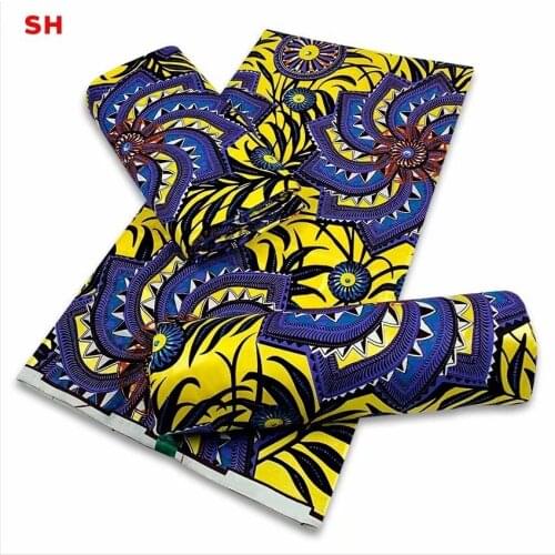 6 Yards 2021 High Quality Golden 100 Cotton Wax Ankara Fabric Of African Fabric Print African For Women Dress Wax Wholesale