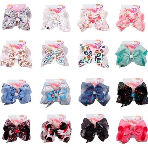7 Inch Large Printed Hairbow With Clip Cartoon Ribbon Hair Bows Handmade Bowknot Hair Clips For Kids Girls Hair Accessories