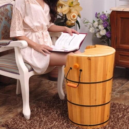 Foot bath barrel foot barrel sweat steaming fumigation barrel foot bath barrel wooden footbath heating home over the knee