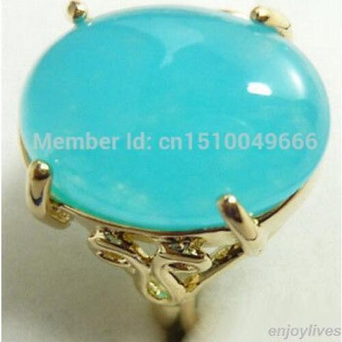 FREE SHIPPING >>>Ellipse Sky-Blue STONE Yellow Ring Size: 6.7.8.9