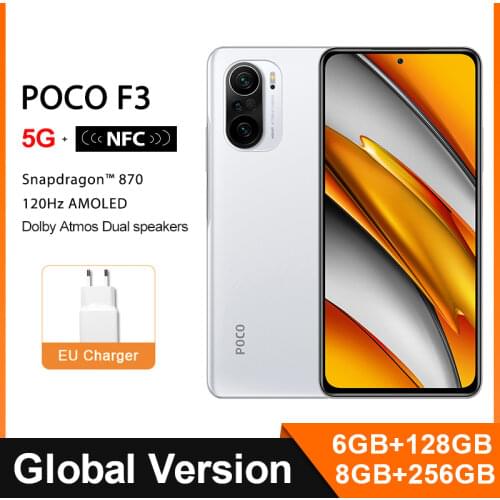 Global Version POCO F3 NFC 5G 6GB 128GB/8GB 256GB Mobile Phone Snapdragon 870 Octa Core 6.67"120Hz E4 AMOLED Display 48MP 33W