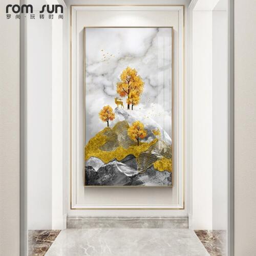 Modern golden landscape Canvas Painting tree n mountains Poster Print For Living Room Aisle Entrance Home Decor Wall Art Picture