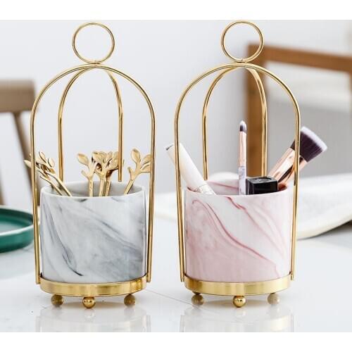 Nordic Ceramic Storage Jar Wrought Iron Small Simple Design Iron Frame Desktop Ornaments Fruit Fork Jar Kitchen Appliances