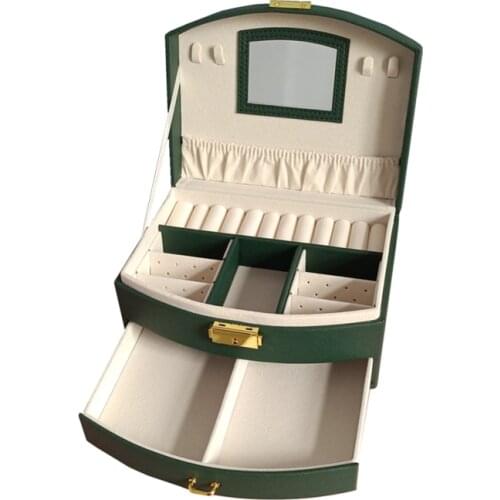 Classical High Quality Leather Jewelry Box With Mirror And Drawer Necklace Holder