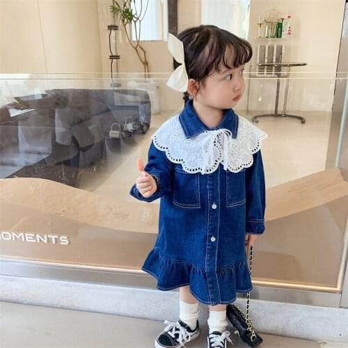 2021 Korea style girls denim dress fashion cotton autumn girls dresses kids clothes 1-7 years