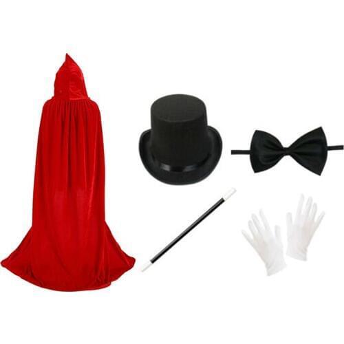 2020 Halloween Cosplay Costumes Unisex Adult Magician Fancy Dress Costume Set Cape Top Hat Wand Gloves Bow Tie S-2XL