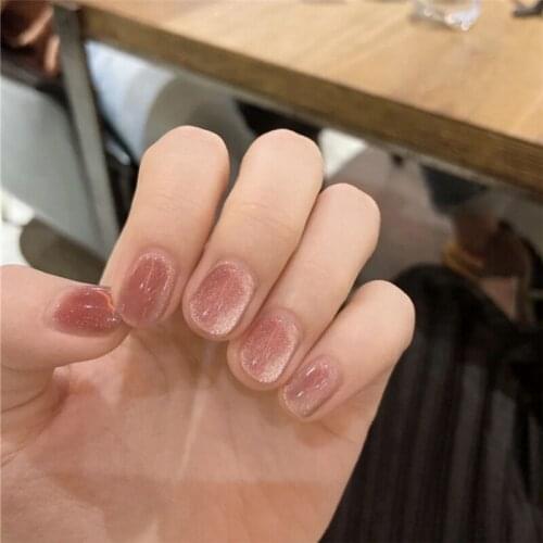 Beautiful Cinnamon Crystal Pure Color false nails 24pcs/set with glue Short size cute cat eye UV gel full nail tips Bride