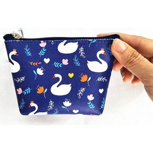 M259 Cute Swan Design Women Purses Cartoon Pattern Swan Cats Puppies Pandas Forests Coin Bag Key Ring Mini Cute Cloth Bag