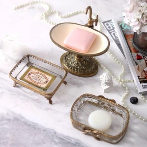 Retro Brass Glass Soap Box Creative Faucet Shape Soap Box European Style Bathroom Decoration Ornaments Accessories