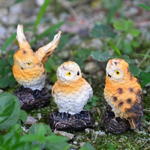 Mini Cute Resin Owl Statue DIY Bonsai Decoration Ornament Miniature Animal Sculpture Props Home Desk Office Party Decor Gift