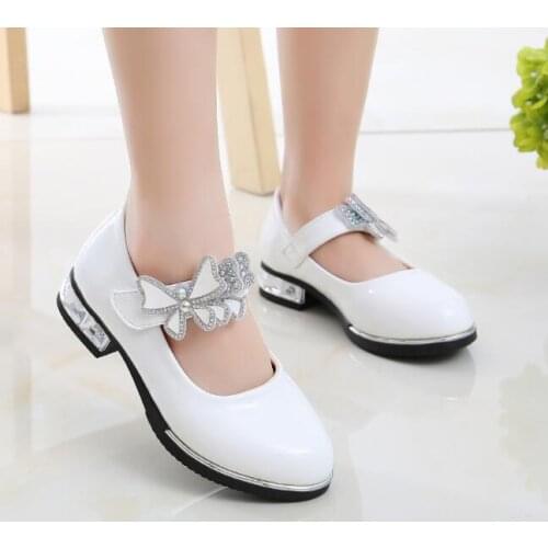 Fashion Spring Autumn girls leather shoes bowknot Rhinestones Kids shoes for Student Dance Party baby girls shoes pink black