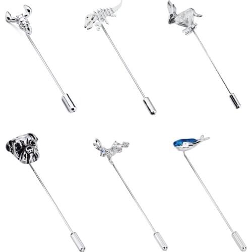 HAWSON Imitation Rhodium Funny Animal Pattern Brooches Long Lapel Pin Jewelry Pins For Mens Party Shirt