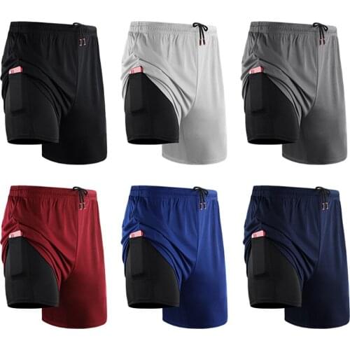 Summer Running Shorts Men with Phone Pocket Male Bicycle Gym Fitness Quick Dry Sport Short Pants Underwear Leggings