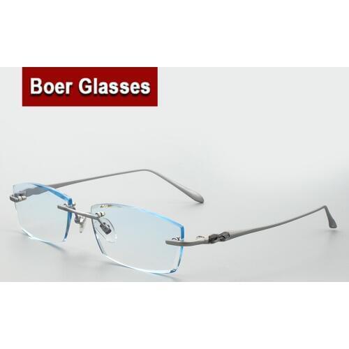 Mens Titanium Rimless Glasses Diamond Cutting Color Lenses RXable Eyeglasses Frame 105