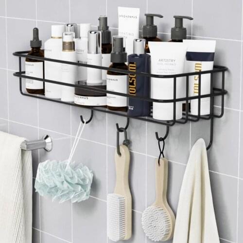 Wall Mounted Bathroom Shelves Floating Shelf Shower Hanging Basket Shampoo Holder Kitchen Seasoning Storage Rack WC Accessories