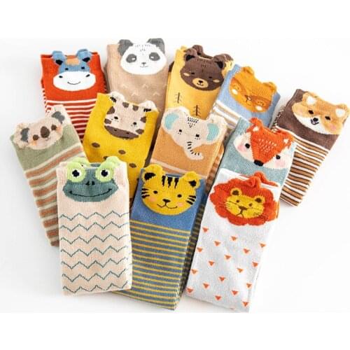 Girls' socks, pure cotton, girls' stockings, cartoon cute knee-high socks, toddlers, childrens dance socks, warm legs 0 to 8 ye