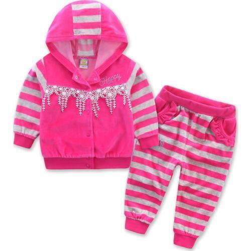 2021 New Style Spring Autumn Hoodie Baby Girl Clothing Set Sequin Lace Long-Sleeved Velour Sports Blouse Trousers Outfits