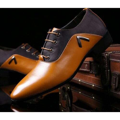 New Men Oxfords Luxury Business Formal Leather Shoes Men Dress Shoes Lace-Up Pointed Wedding Shoe for Men Plus Size